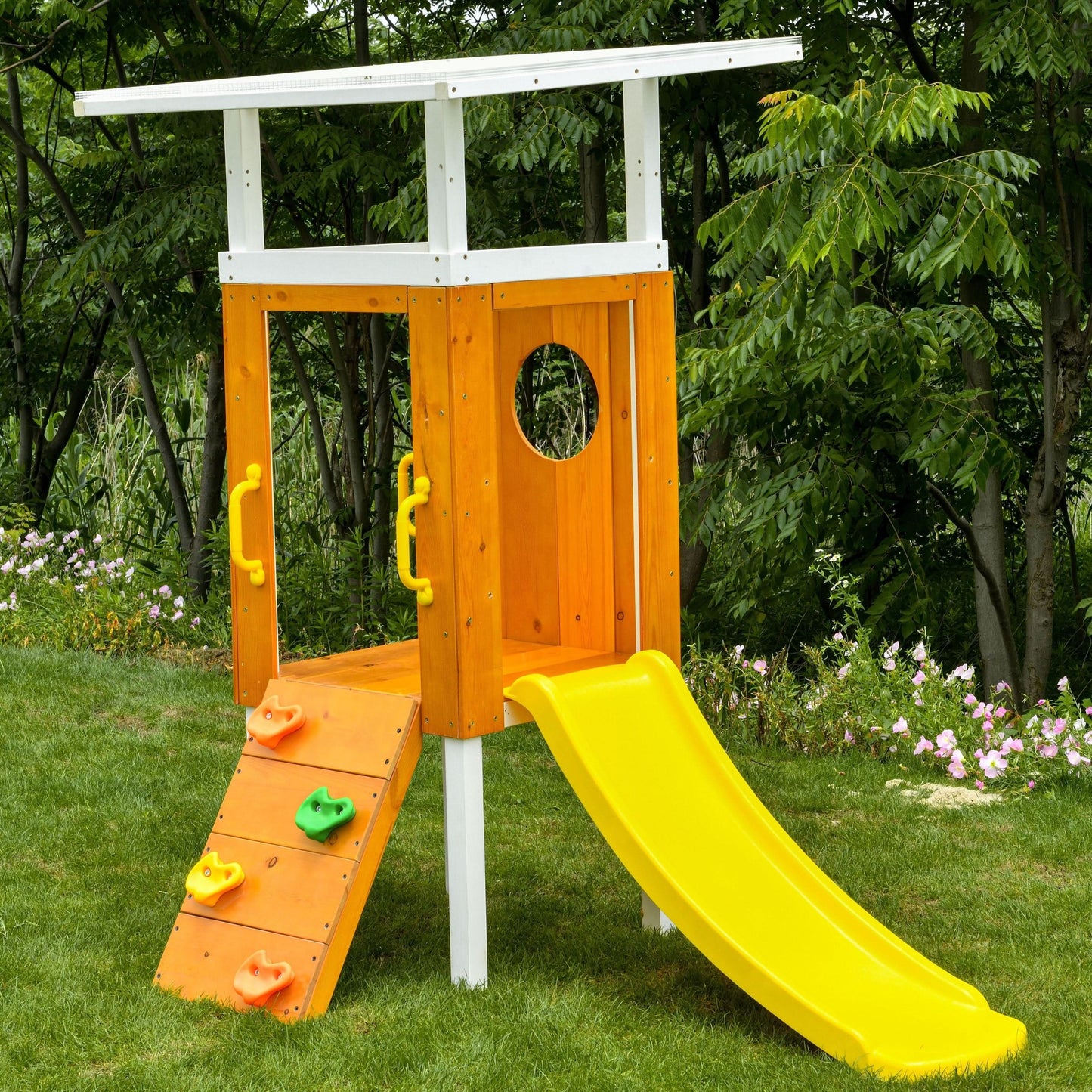 Forest Small Outdoor Toddler Swing Set | Compact Wooden Swing Frame for Babies & Kids - Chickadees Wooden Toys