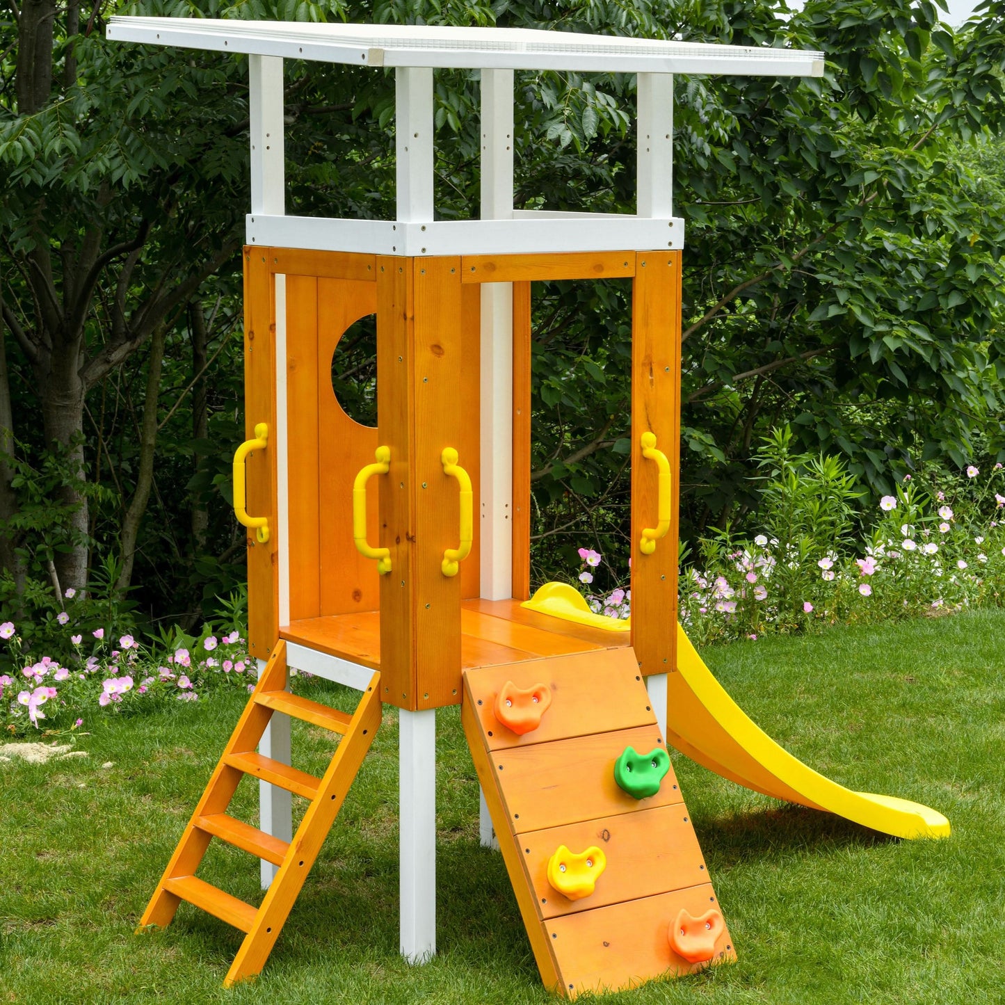 Forest Small Outdoor Toddler Swing Set | Compact Wooden Swing Frame for Babies & Kids - Chickadees Wooden Toys