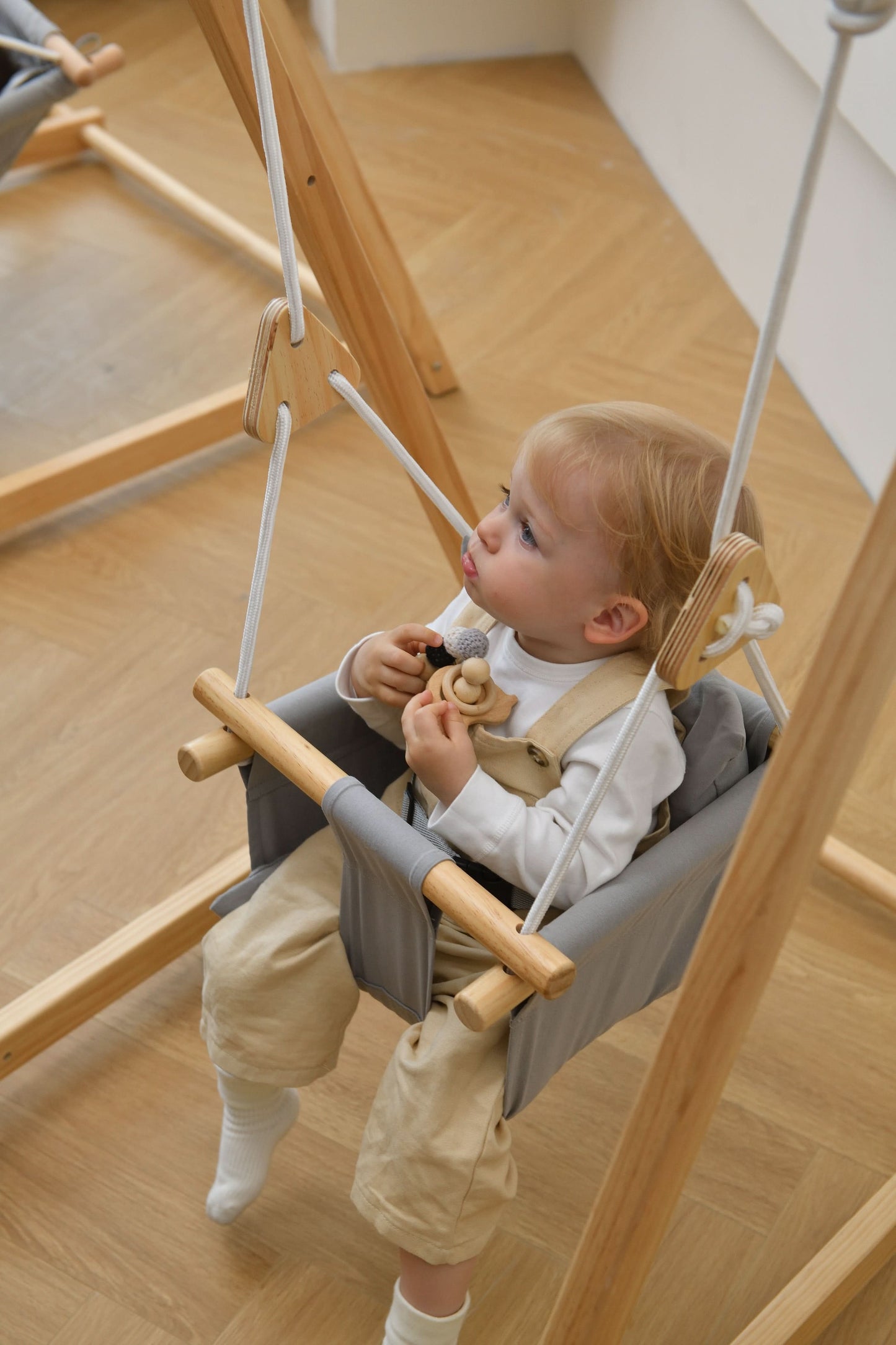 Spruce - Baby and Toddler Foldable Wooden Swing Set - Chickadees Wooden Toys