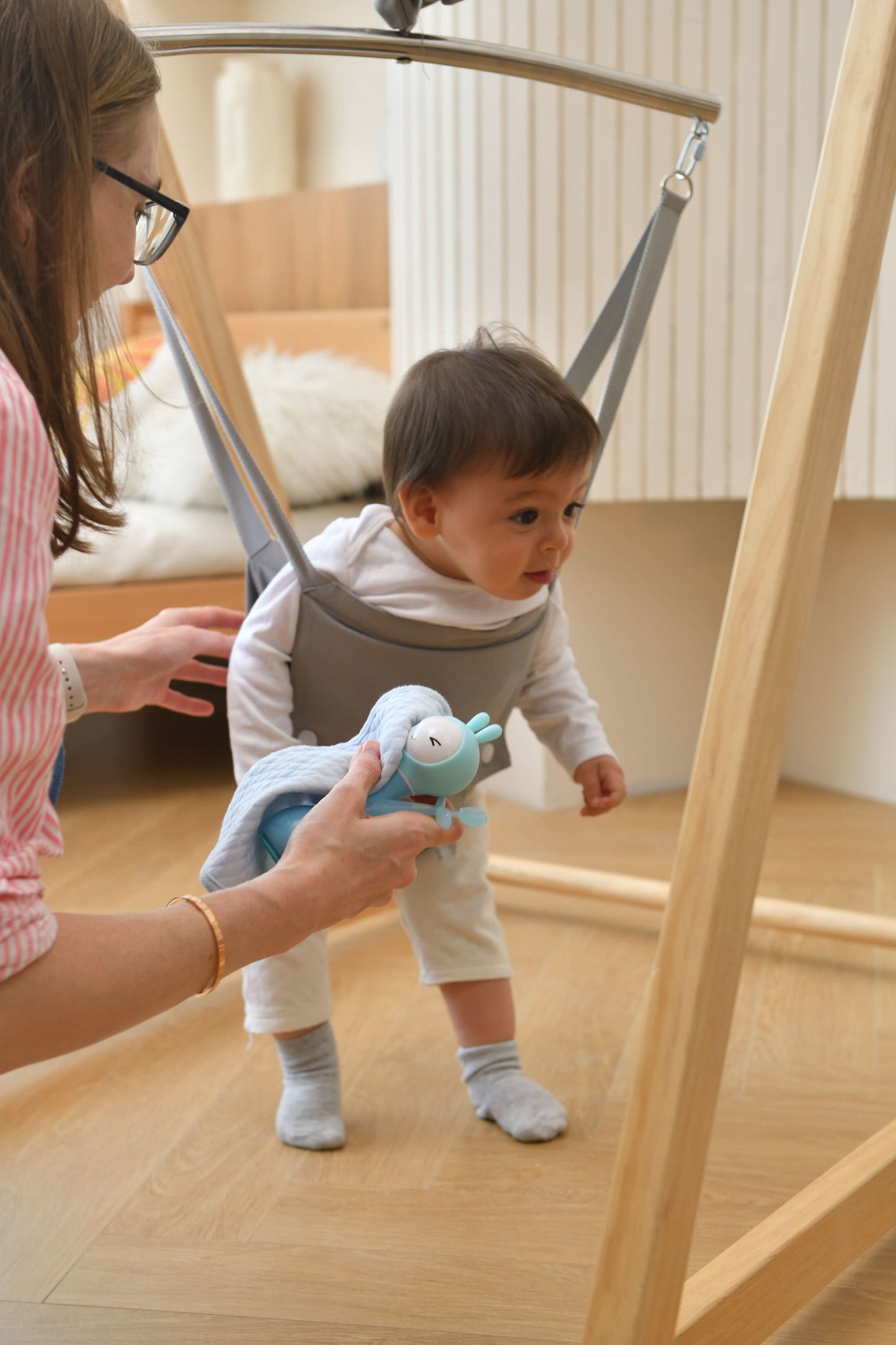 Tulip Foldable Baby Bouncer with Safety Harness | Lightweight & Portable Infant Seat - Chickadees Wooden Toys