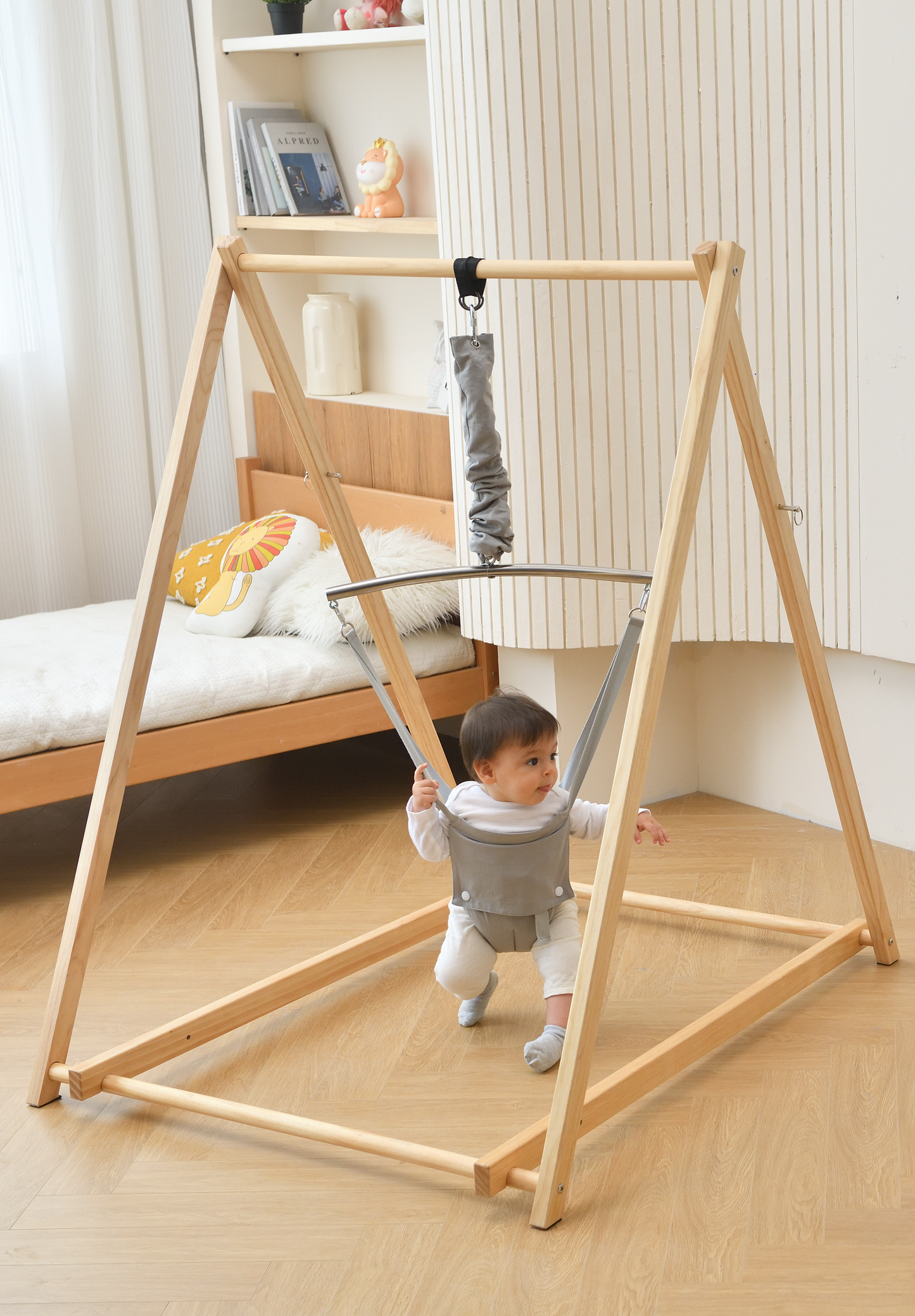 Tulip Foldable Baby Bouncer with Safety Harness | Lightweight & Portable Infant Seat - Chickadees Wooden Toys