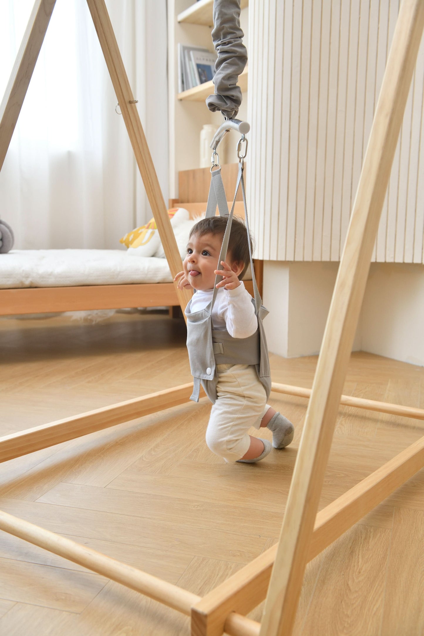 Tulip Foldable Baby Bouncer with Safety Harness | Lightweight & Portable Infant Seat - Chickadees Wooden Toys