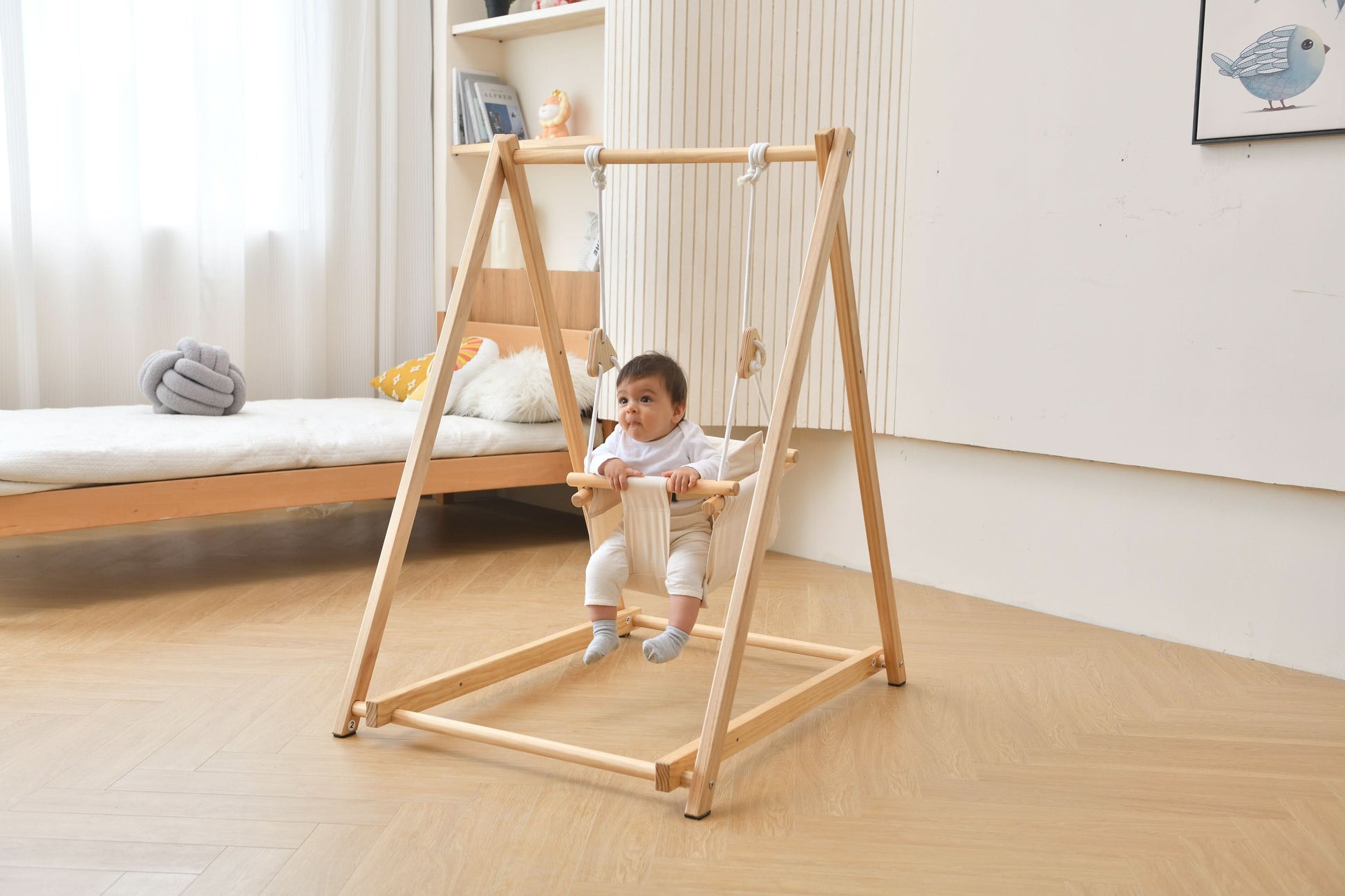 Spruce - Baby and Toddler Foldable Wooden Swing Set - Chickadees Wooden Toys