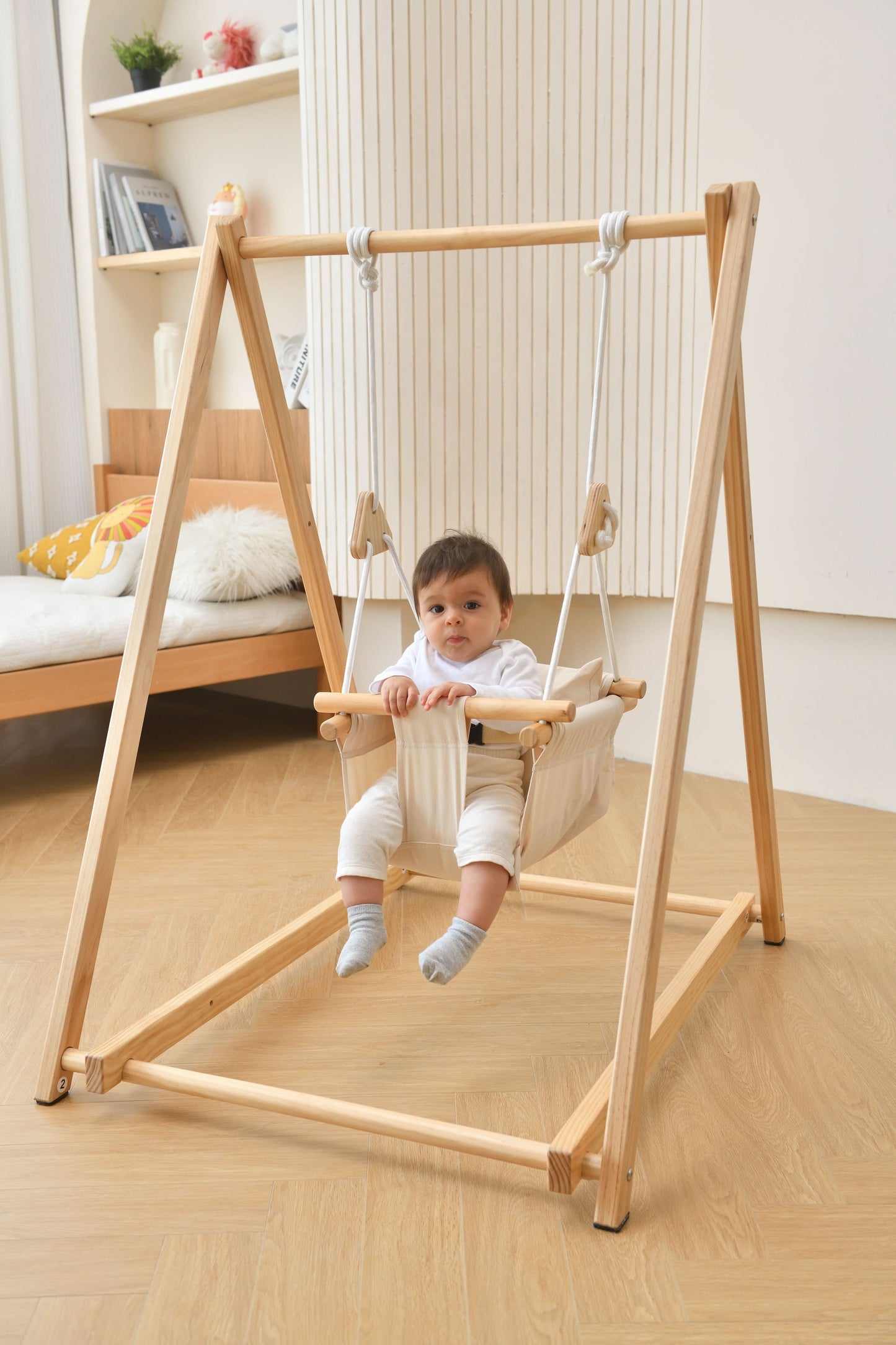 Spruce - Baby and Toddler Foldable Wooden Swing Set - Chickadees Wooden Toys