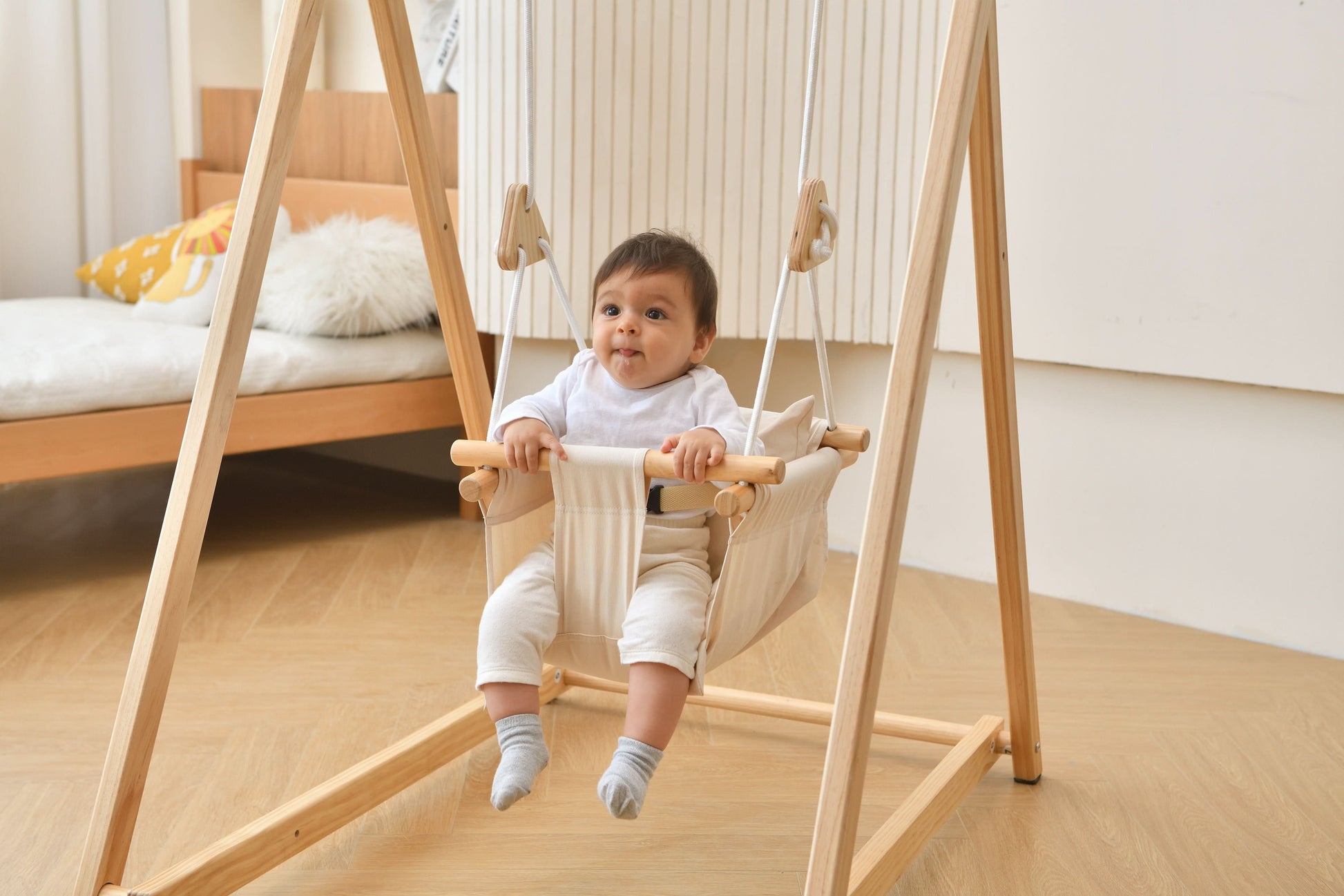 Spruce - Baby and Toddler Foldable Wooden Swing Set - Chickadees Wooden Toys