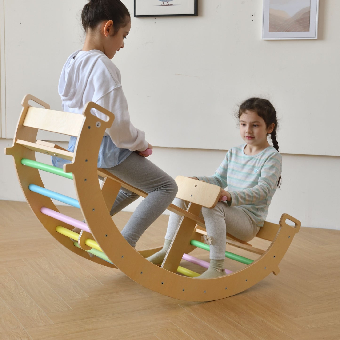Bazel 6-in-1 Pikler Climber Set | Wooden Triangle, Rocker Arch & Slide for Toddlers - Chickadees Wooden Toys