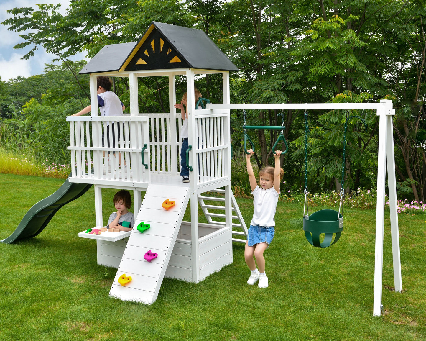 Craftsman Modern Outdoor Swing Set | Wooden Backyard Swing Frame for Kids - Chickadees Wooden Toys