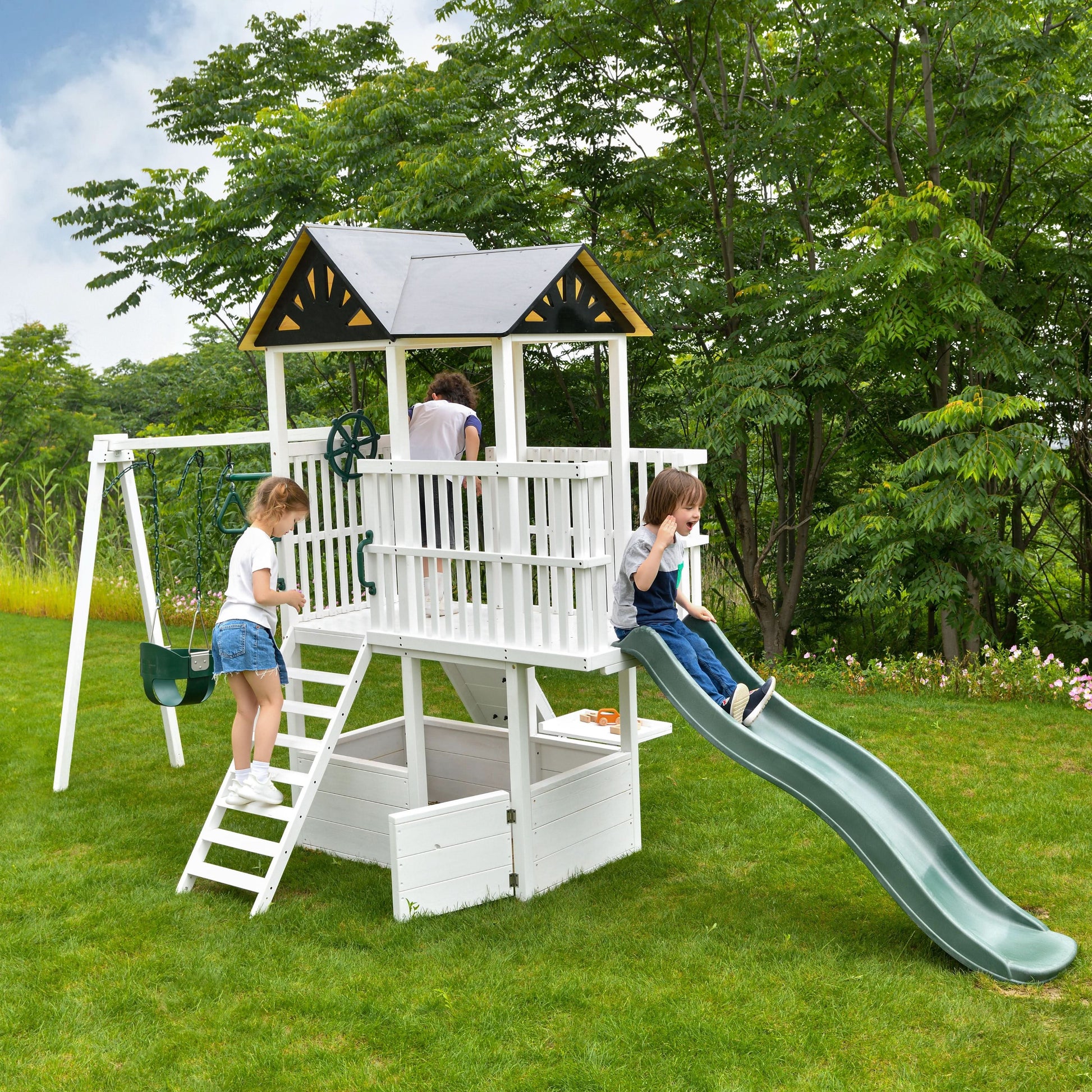 Craftsman Modern Outdoor Swing Set | Wooden Backyard Swing Frame for Kids - Chickadees Wooden Toys