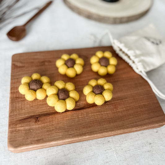 5 Wool Felt Sunflowers