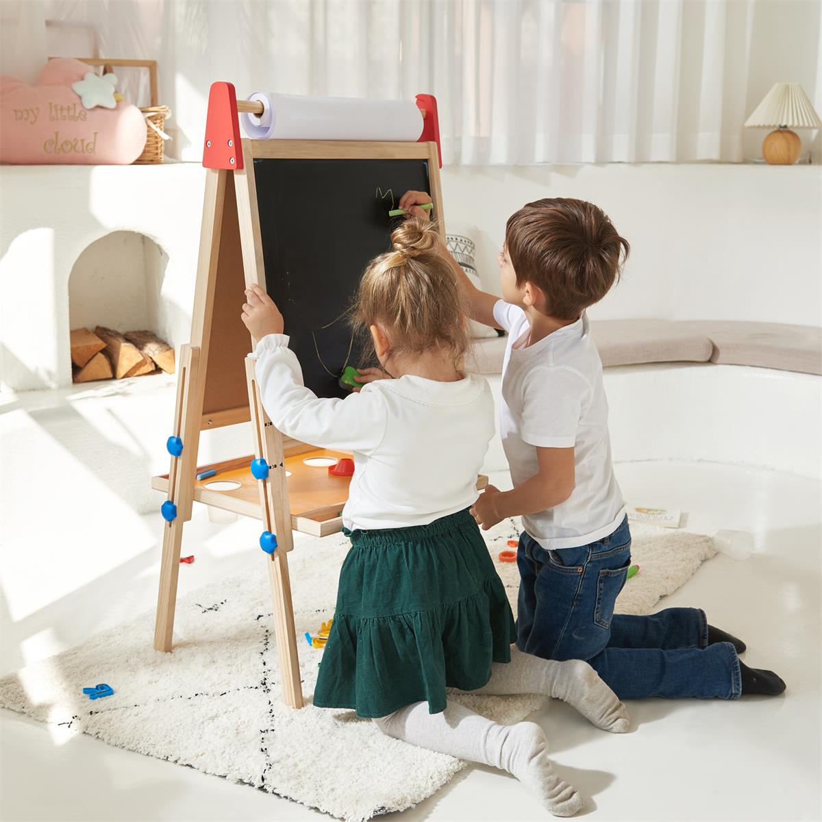 Tiny Land® 3-in-1 Art Easel & Paper Roll Set - Chickadees Wooden Toys