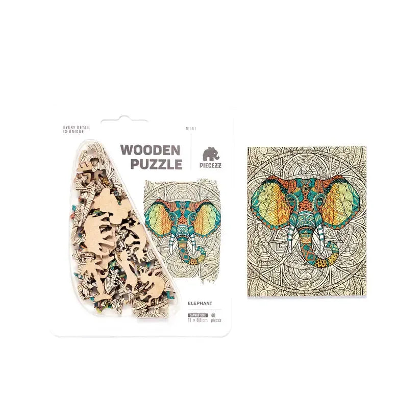Elephant 40 Piece Mini Wooden Jigsaw Puzzle Geek Toys - Chickadees Wooden Toys