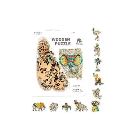 Elephant 40 Piece Mini Wooden Jigsaw Puzzle Geek Toys - Chickadees Wooden Toys