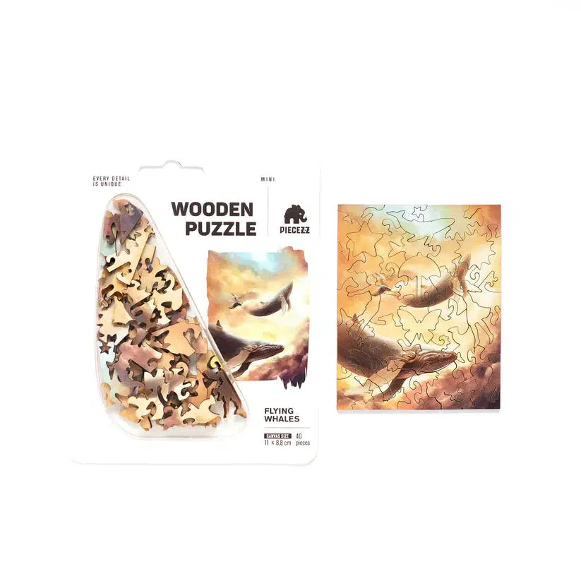 Flying Whales 40 Piece Mini Wooden Jigsaw Puzzle Geek Toys - Chickadees Wooden Toys