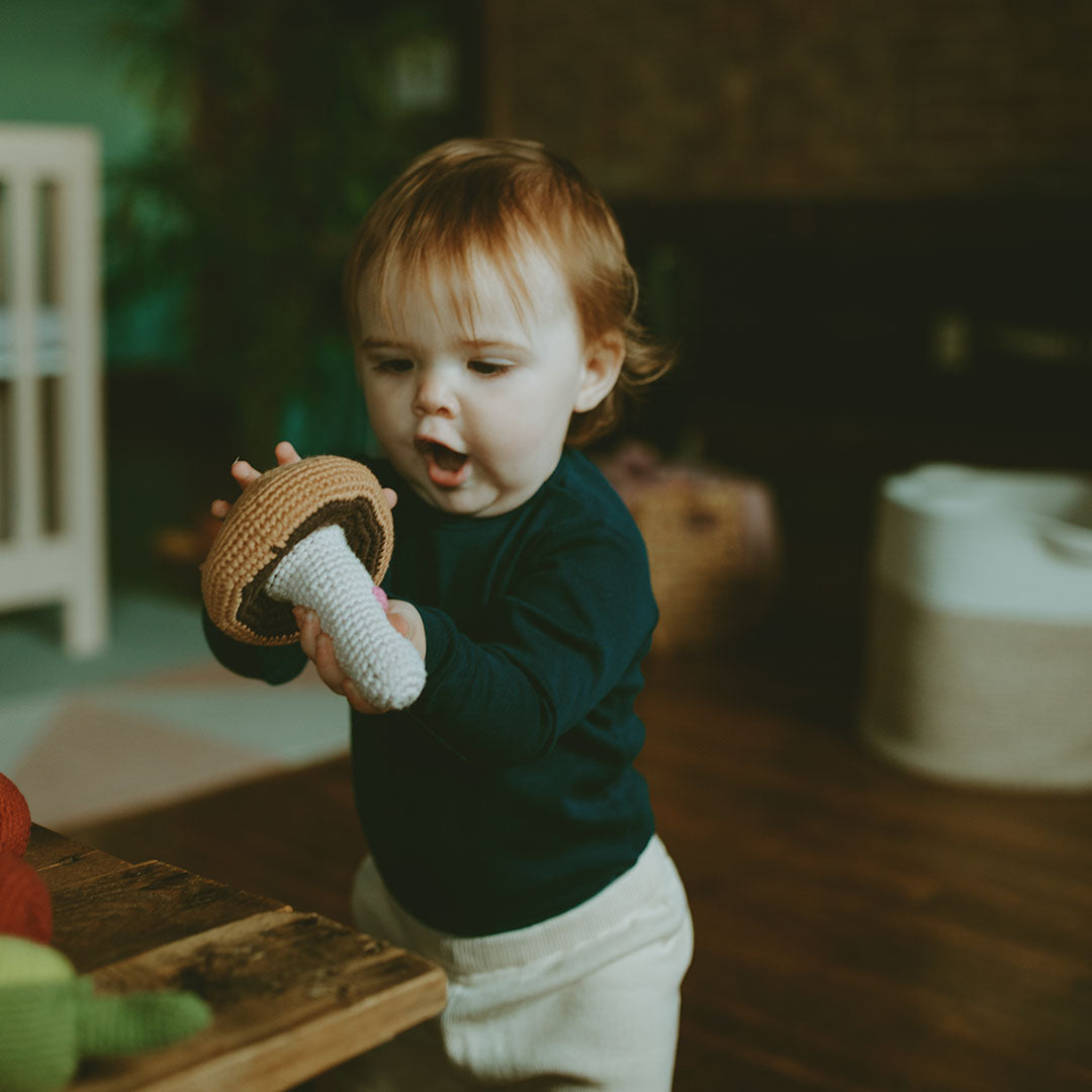 Friendly Mushroom Rattle - Chickadees Wooden Toys