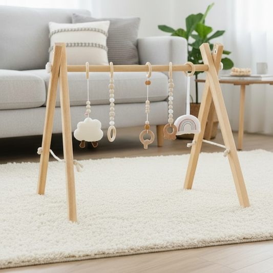 Lilac Wooden Baby Gym | Montessori Infant Play Gym with Hanging Toys