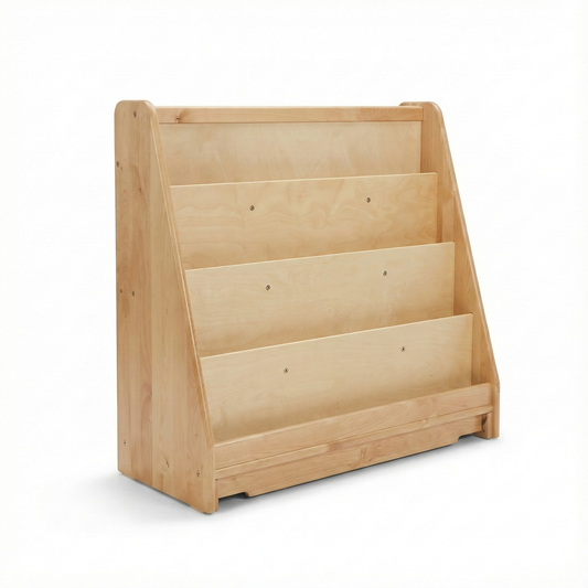 Wooden Classroom Bookshelf – 4 Tier Front-Facing Display | 32" H x 36.5" W x 14.5" D - Chickadees Wooden Toys