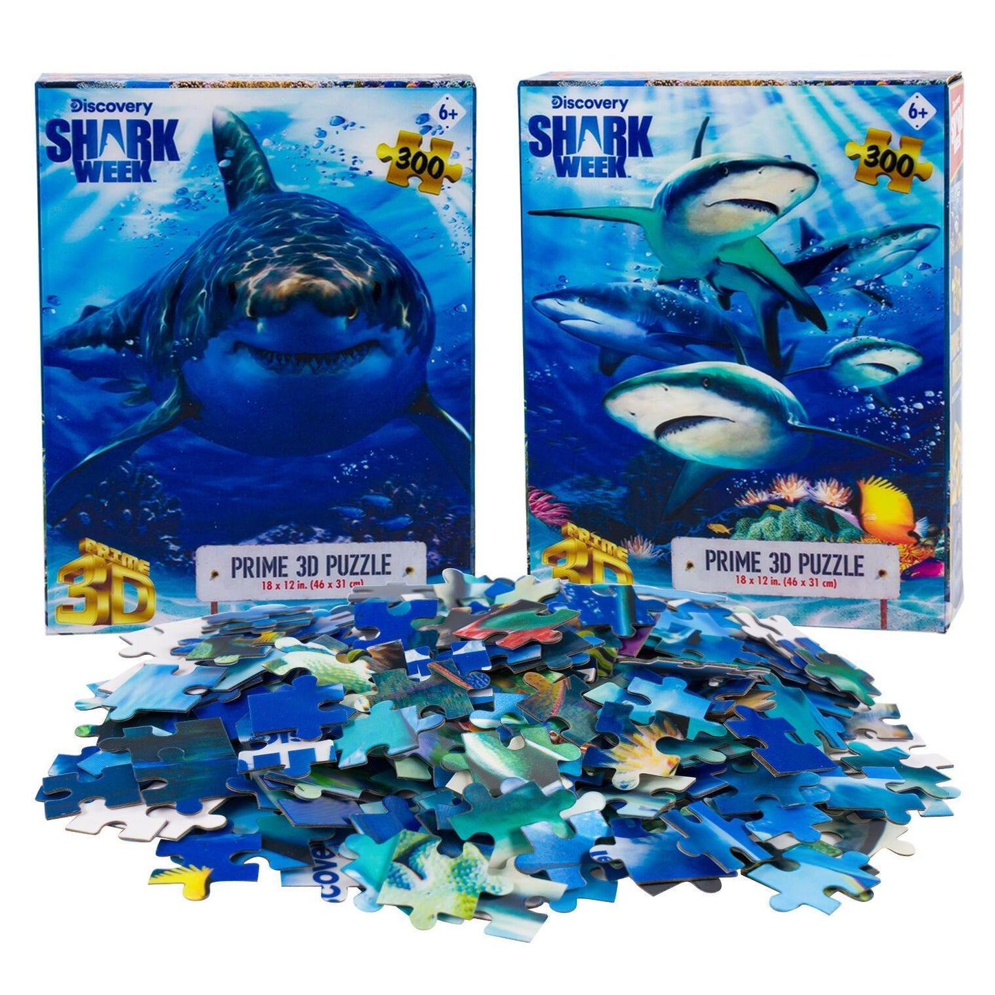 Great White & Shark Shiver Set of 2 300 Piece Lenticular Jigsaw Puzzles Prime 3D