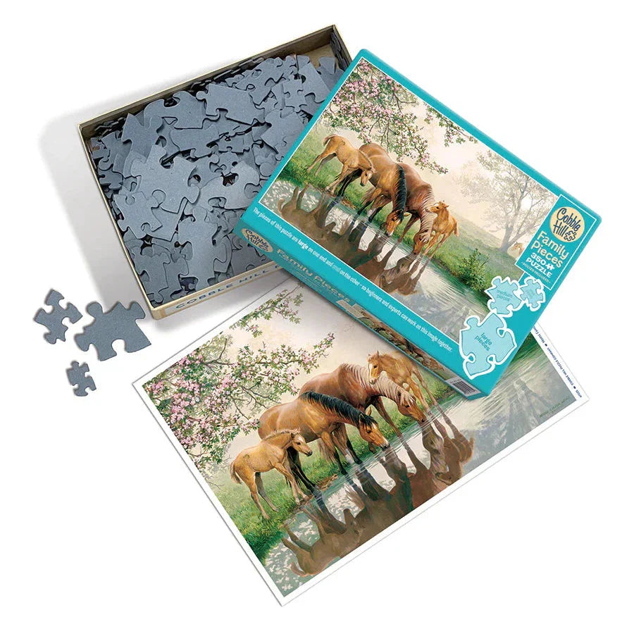 Horse Family 350 Piece Family Jigsaw Puzzle Cobble Hill - Chickadees Wooden Toys