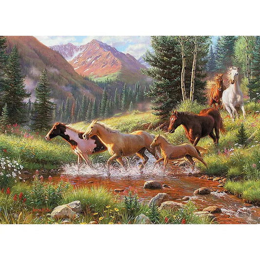 Horse Stream 35 Piece Tray Jigsaw Puzzle Cobble Hill - Chickadees Wooden Toys