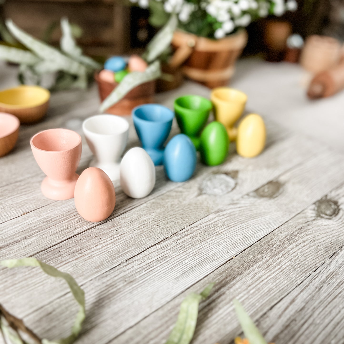 Spring Nesting Eggs & Cups - Chickadees Wooden Toys