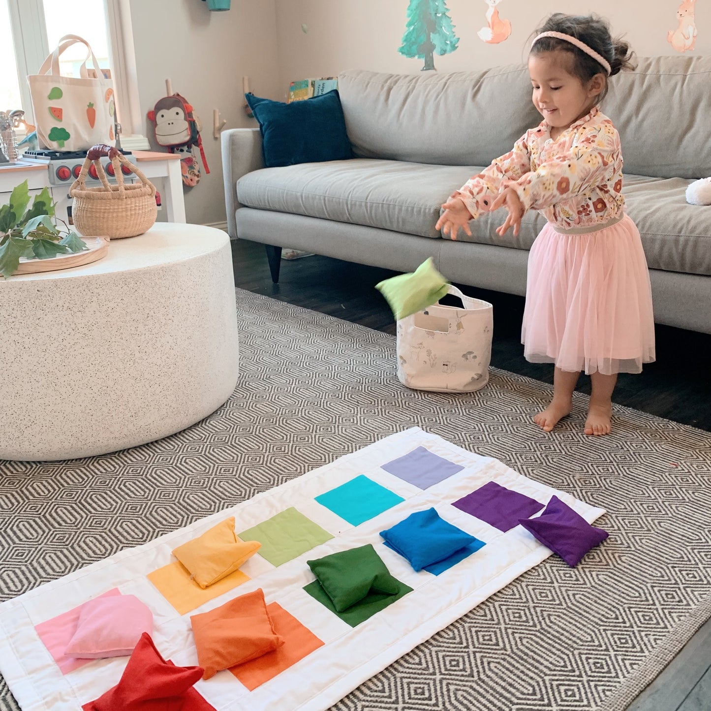 Quilted Color Block Mat & Matching Beanbags - Chickadees Wooden Toys