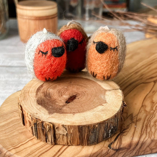 Whimsical Felted Robins - Chickadees Wooden Toys