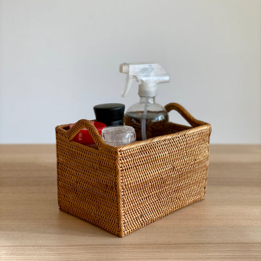 Bali Rectangular Rattan Basket with Handles - Chickadees Wooden Toys