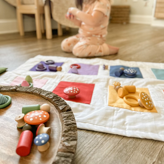 Quilted Color Block Mat & Matching Beanbags - Chickadees Wooden Toys