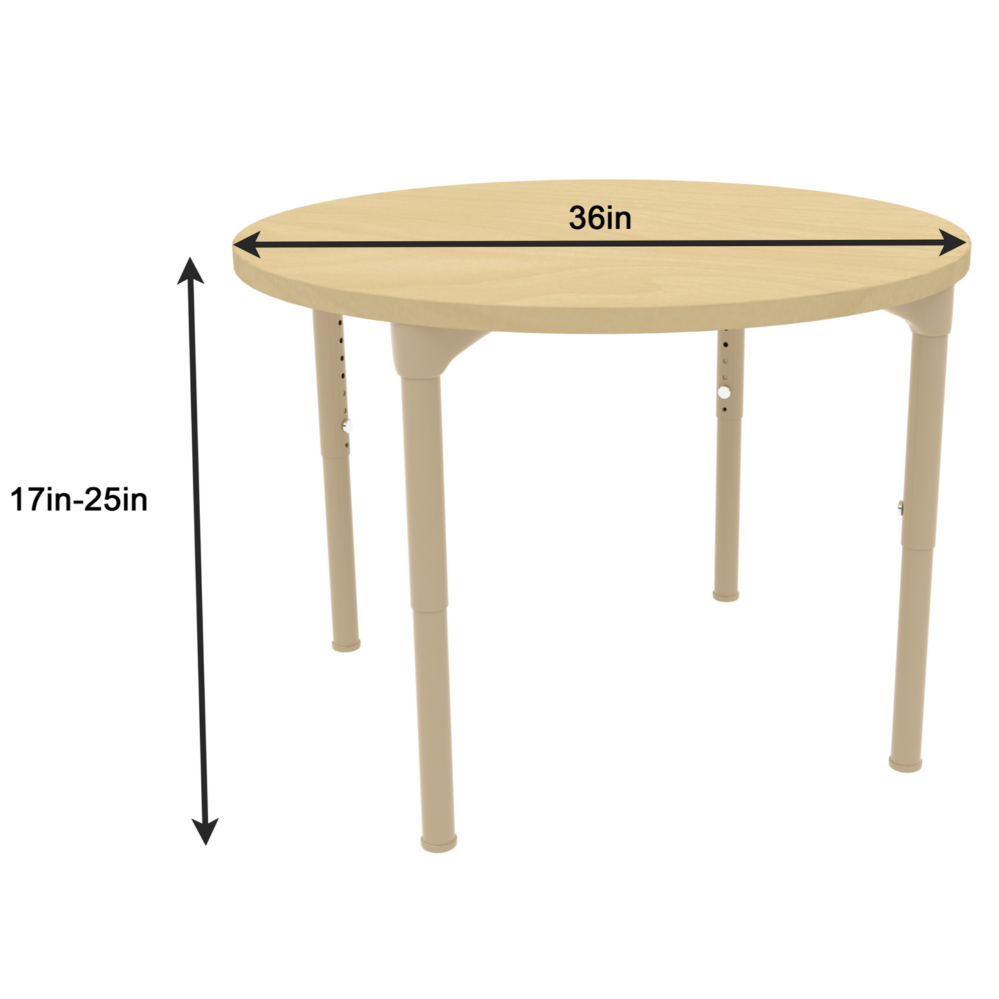 Round Adjustable Kids Table – 36" Diameter, 17" to 25" Height | Classroom, Montessori & Daycare Activity Table - Chickadees Wooden Toys