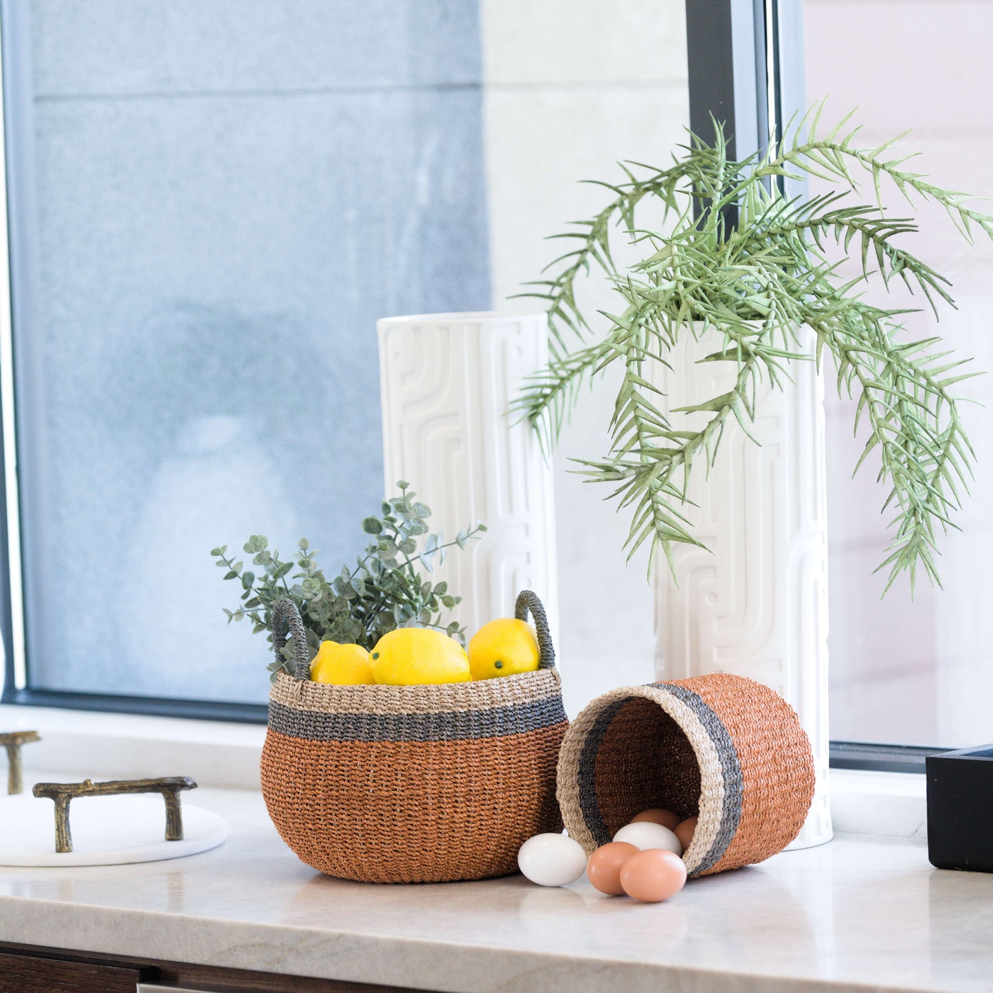 Coral Tabletop Catch-All with Handle - Handcrafted Baskets | LIKHÂ - Chickadees Wooden Toys