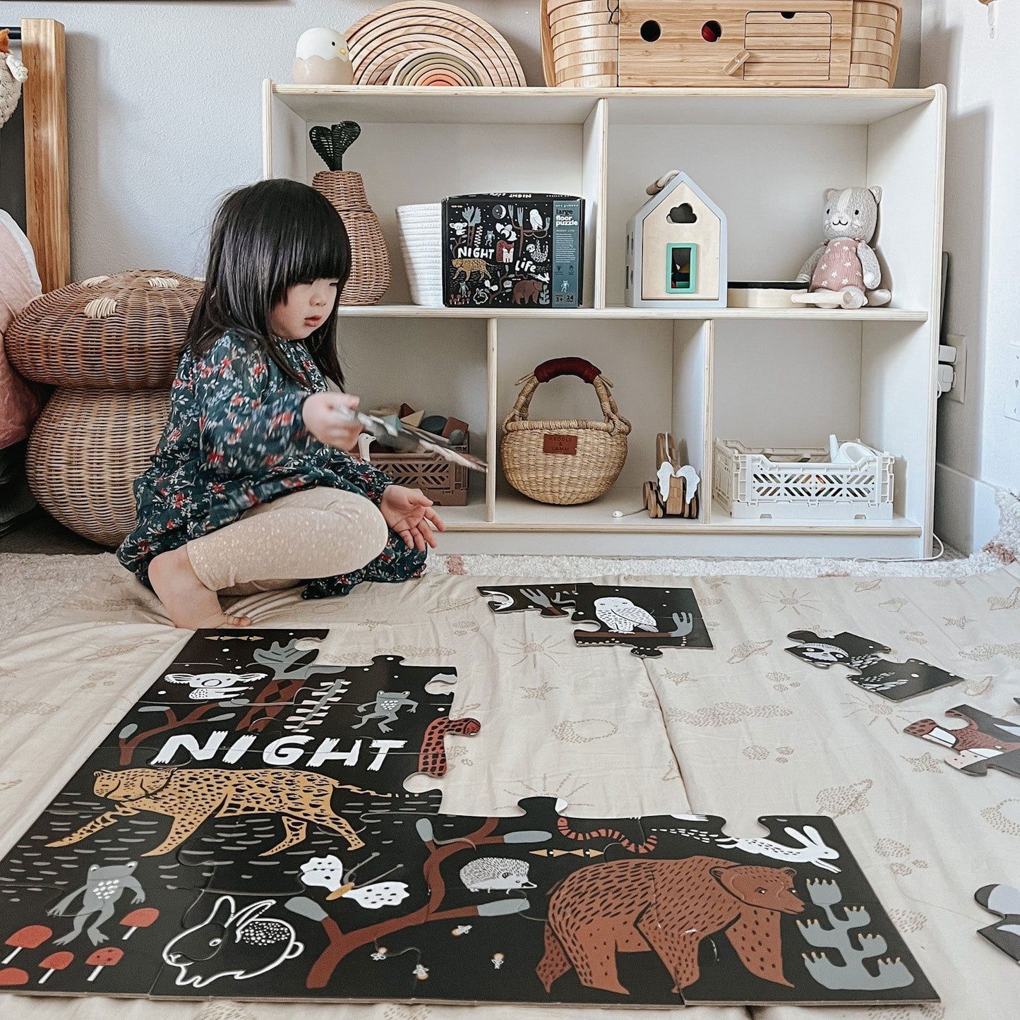 Night Life Floor Puzzle - Chickadees Wooden Toys