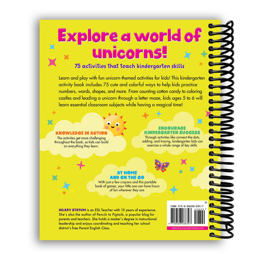 Kindergarten Activity Book Unicorns: 75 Games to Practice Early Reading, Writing, and Math Skills (Spiral Bound) - Chickadees Wooden Toys