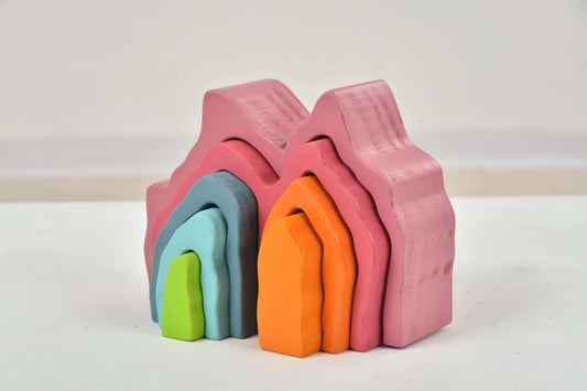 Wooden Mountain Rainbow Stacker Toy Puzzle Blocks - Chickadees Wooden Toys