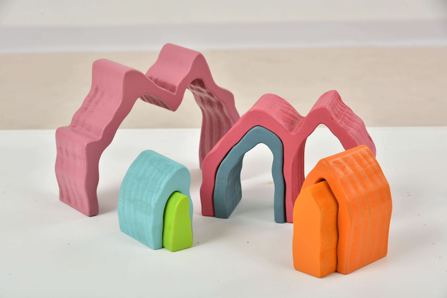 Wooden Mountain Rainbow Stacker Toy Puzzle Blocks - Chickadees Wooden Toys