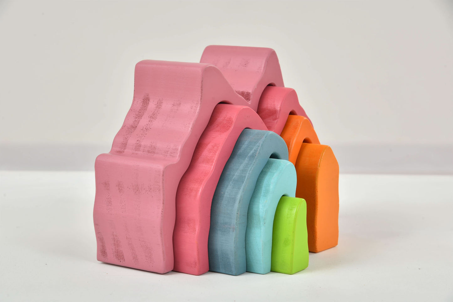 Wooden Mountain Rainbow Stacker Toy Puzzle Blocks - Chickadees Wooden Toys
