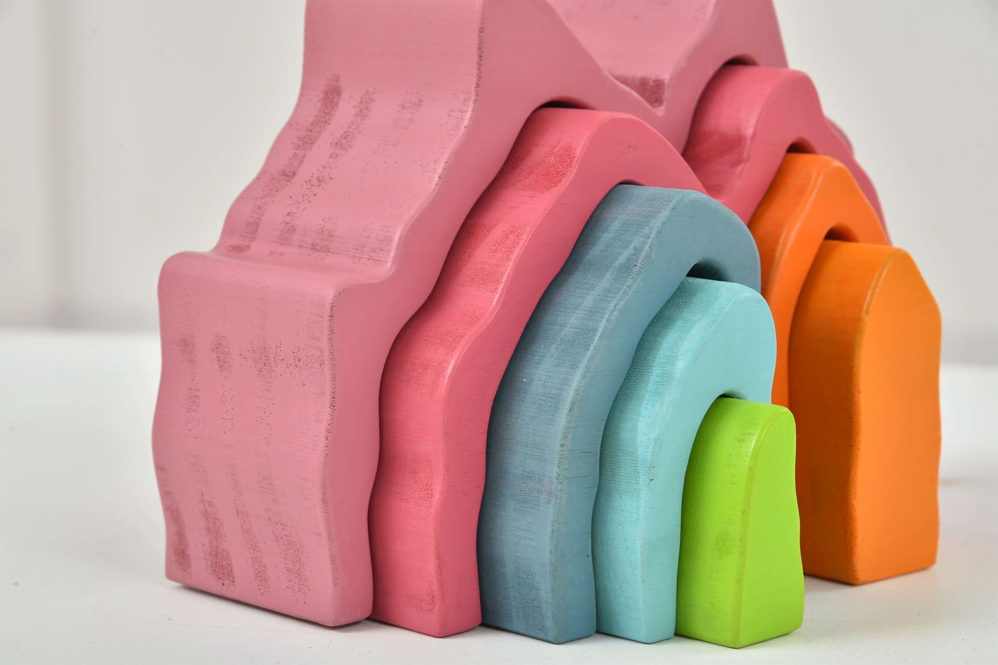Wooden Mountain Rainbow Stacker Toy Puzzle Blocks - Chickadees Wooden Toys