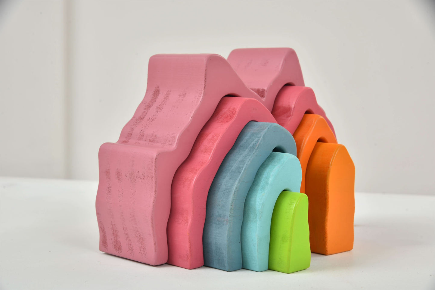 Wooden Mountain Rainbow Stacker Toy Puzzle Blocks - Chickadees Wooden Toys