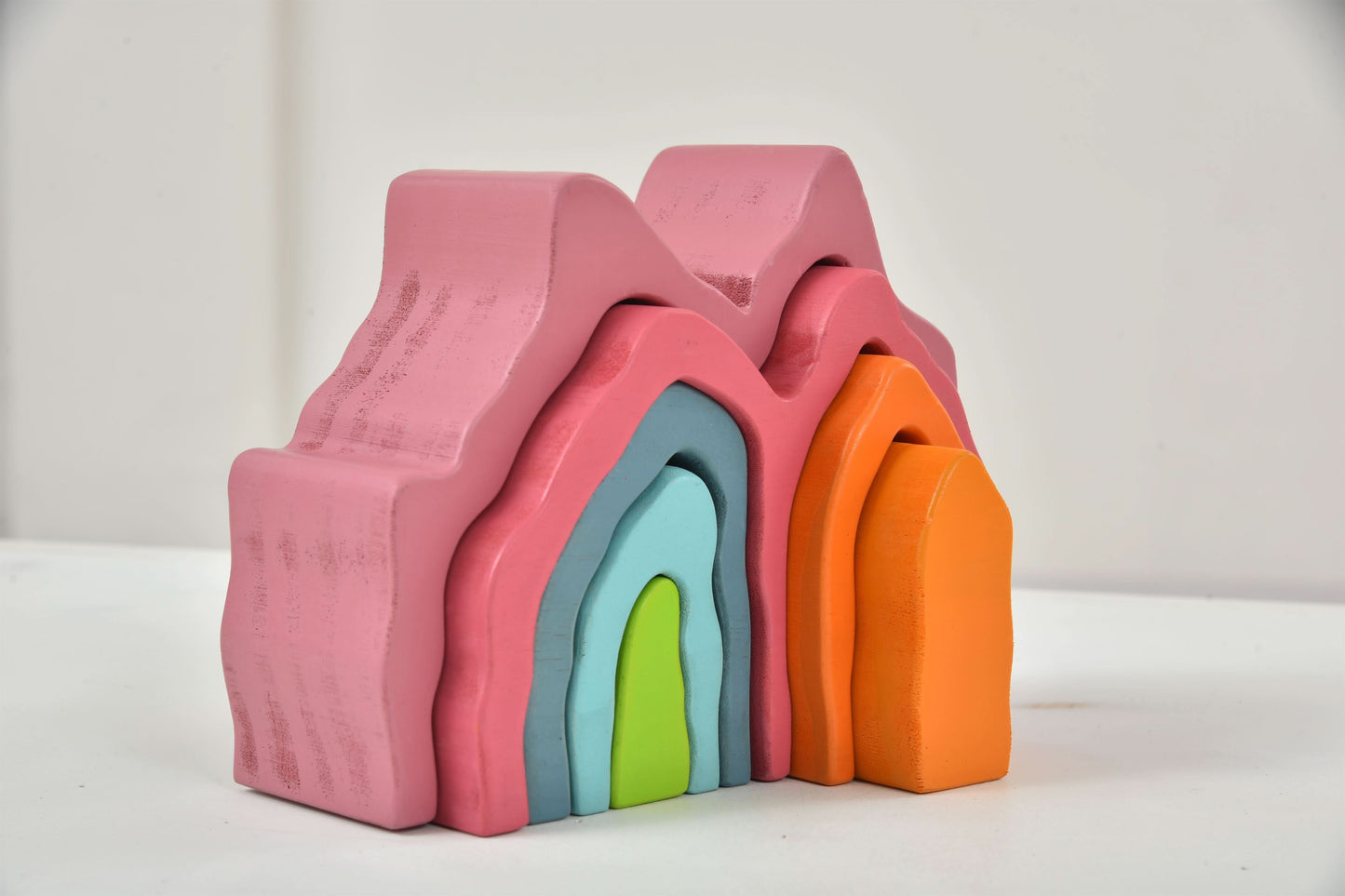 Wooden Mountain Rainbow Stacker Toy Puzzle Blocks - Chickadees Wooden Toys