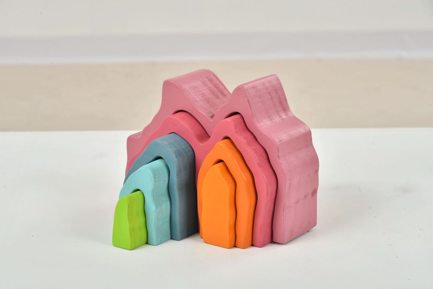 Wooden Mountain Rainbow Stacker Toy Puzzle Blocks - Chickadees Wooden Toys