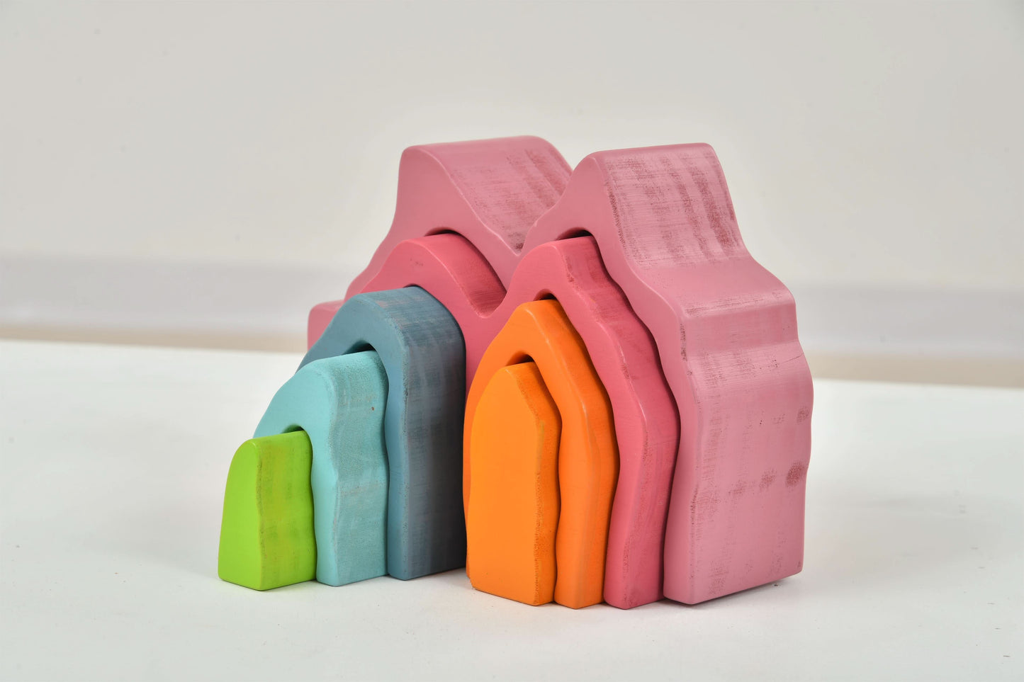 Wooden Mountain Rainbow Stacker Toy Puzzle Blocks - Chickadees Wooden Toys