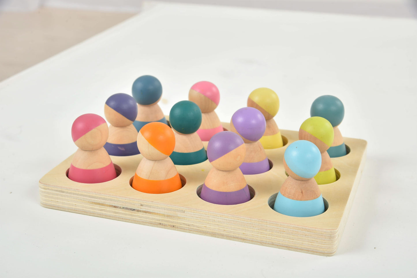 Wooden Rainbow Peg Dolls Figures 12 Piece Set - Chickadees Wooden Toys