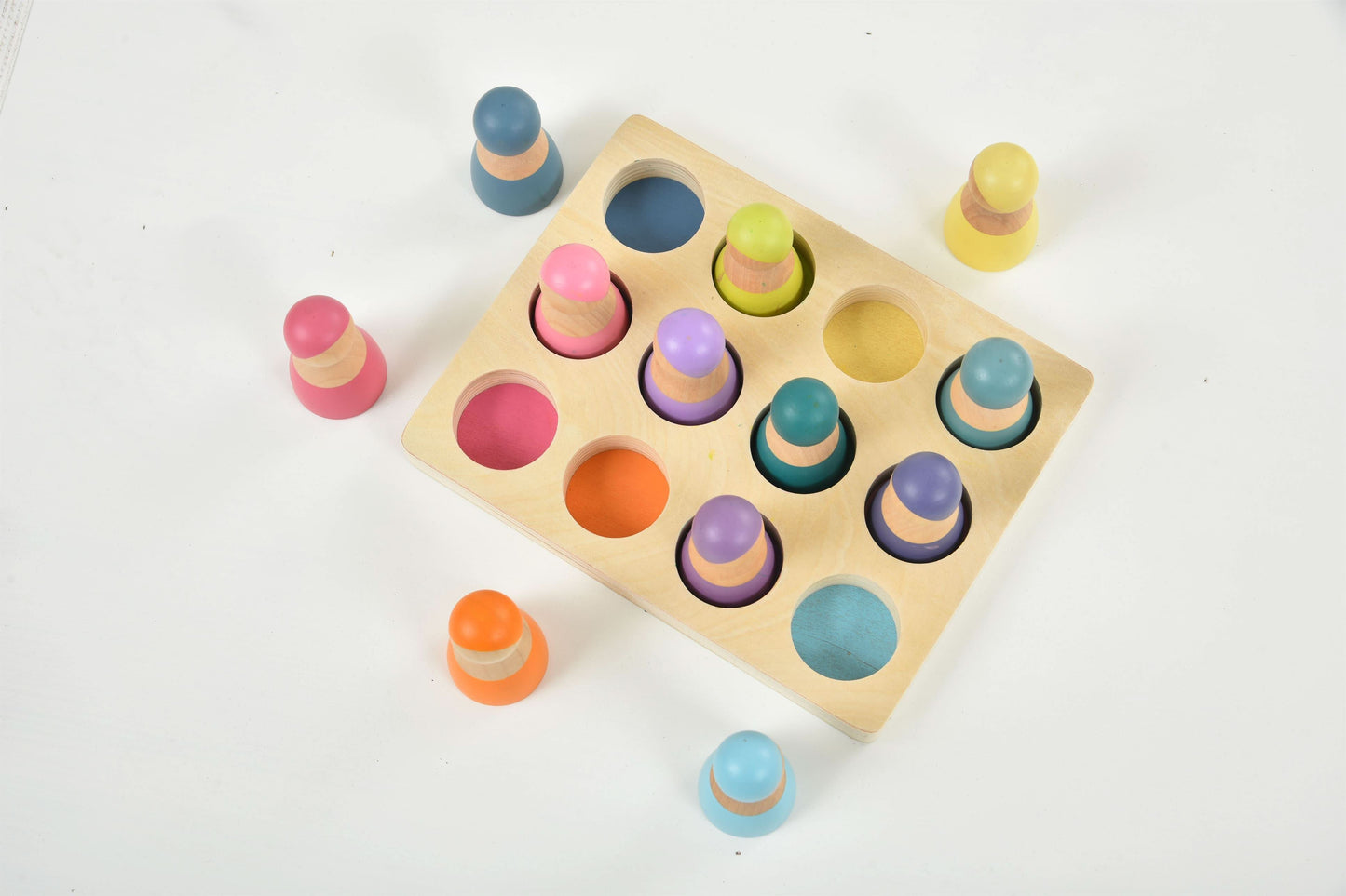 Wooden Rainbow Peg Dolls Figures 12 Piece Set - Chickadees Wooden Toys