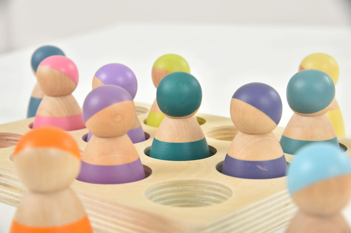 Wooden Rainbow Peg Dolls Figures 12 Piece Set - Chickadees Wooden Toys