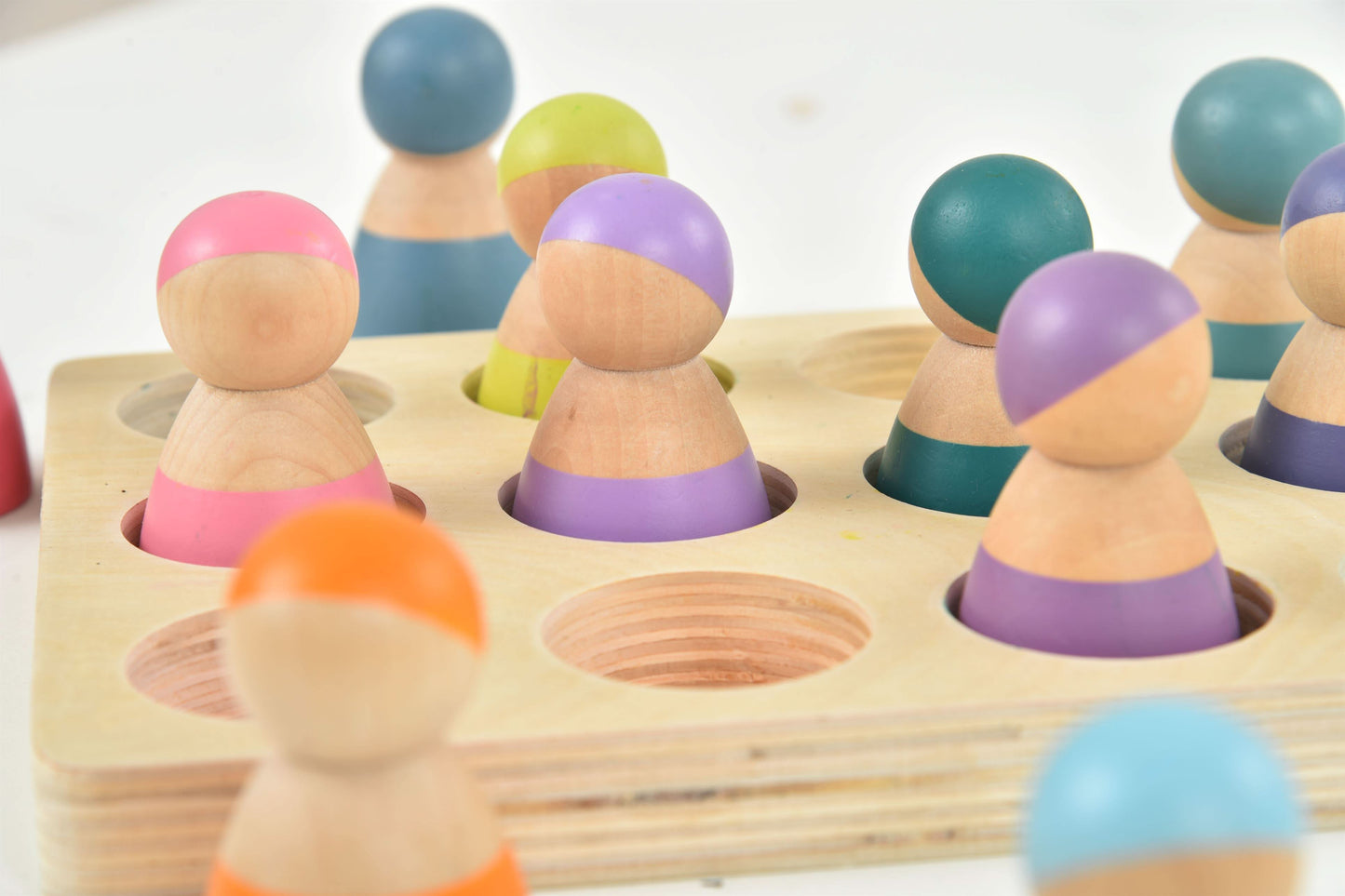 Wooden Rainbow Peg Dolls Figures 12 Piece Set - Chickadees Wooden Toys