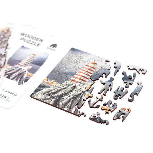 Lighthouse 40 Piece Mini Wooden Jigsaw Puzzle Geek Toys - Chickadees Wooden Toys