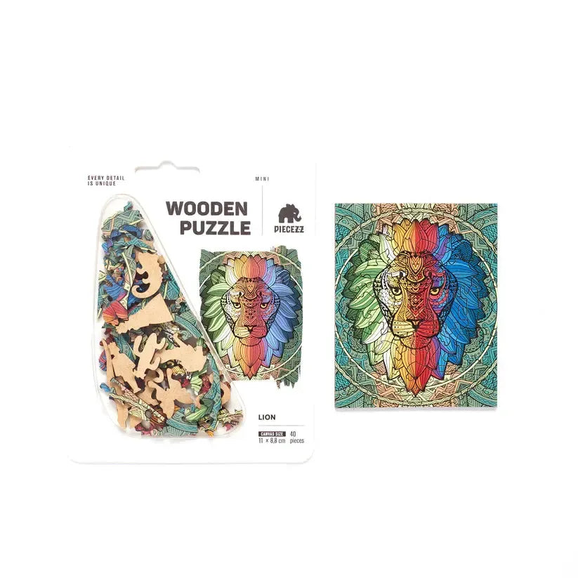 Lion 40 Piece Mini Wooden Jigsaw Puzzle Geek Toys - Chickadees Wooden Toys