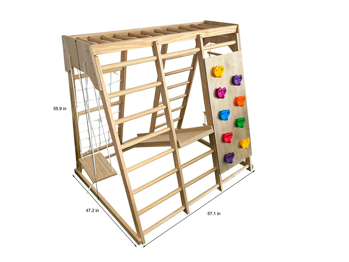 Magnolia 7-in-1 Real Wood Playset | Indoor & Outdoor Climbing Gym for Kids - Chickadees Wooden Toys