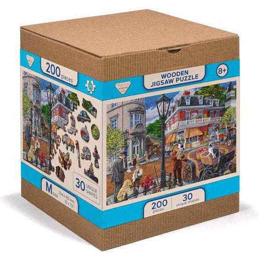 Main Street 200 Piece Wood Jigsaw Puzzle Wooden City - Chickadees Wooden Toys