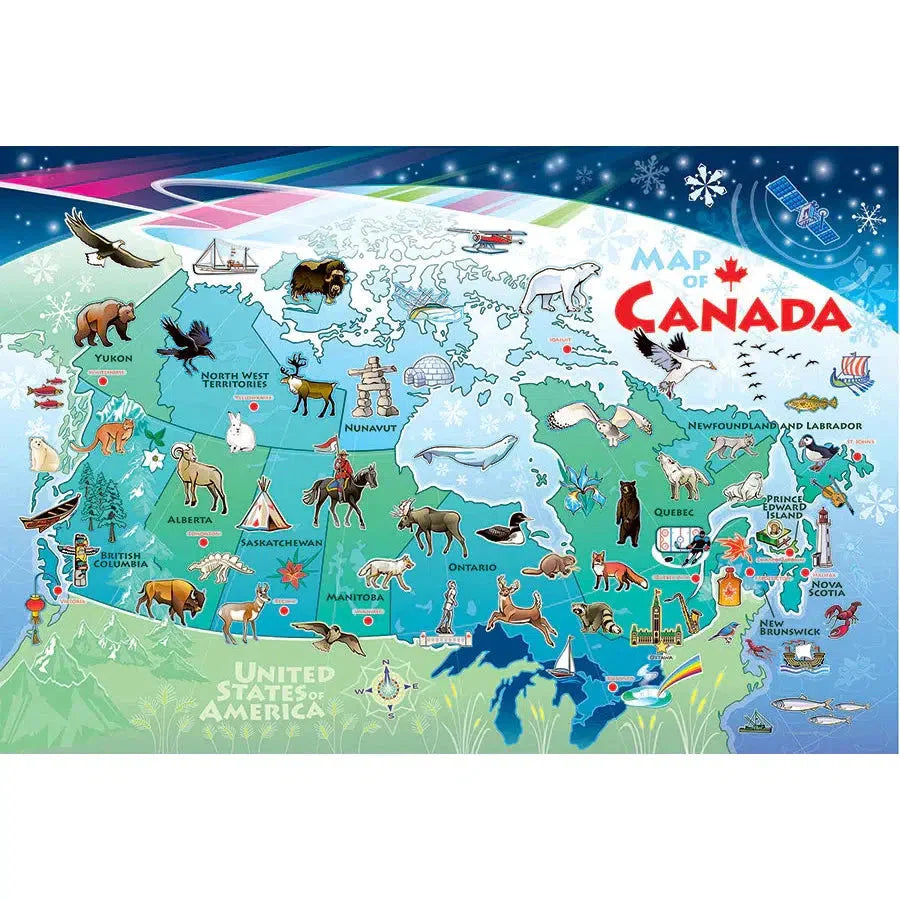 Map of Canada 48 Piece Floor Jigsaw Puzzle Cobble Hill - Chickadees Wooden Toys