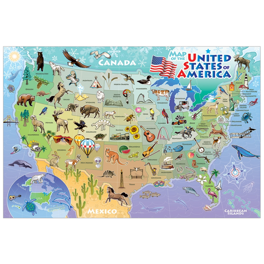 Map of the USA 48 Piece Floor Jigsaw Puzzle Cobble Hill - Chickadees Wooden Toys